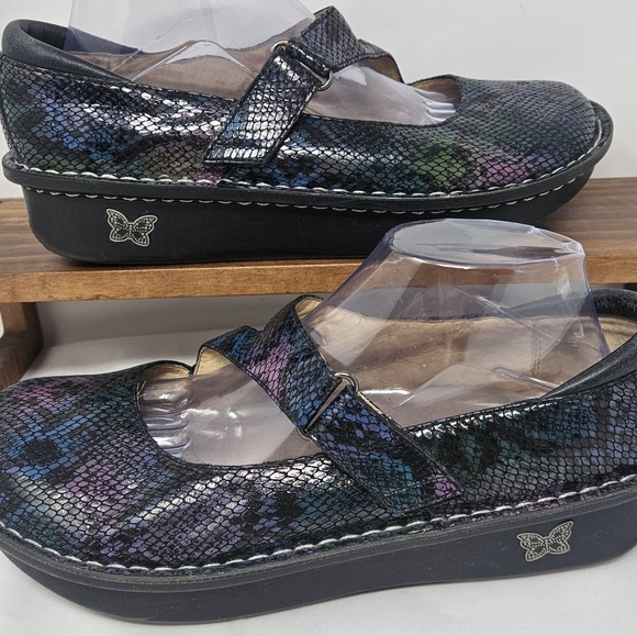 Alegria Mary Jane Multi Colored Snake Print Clogs Womens 11.5/12 - Picture 2 of 7